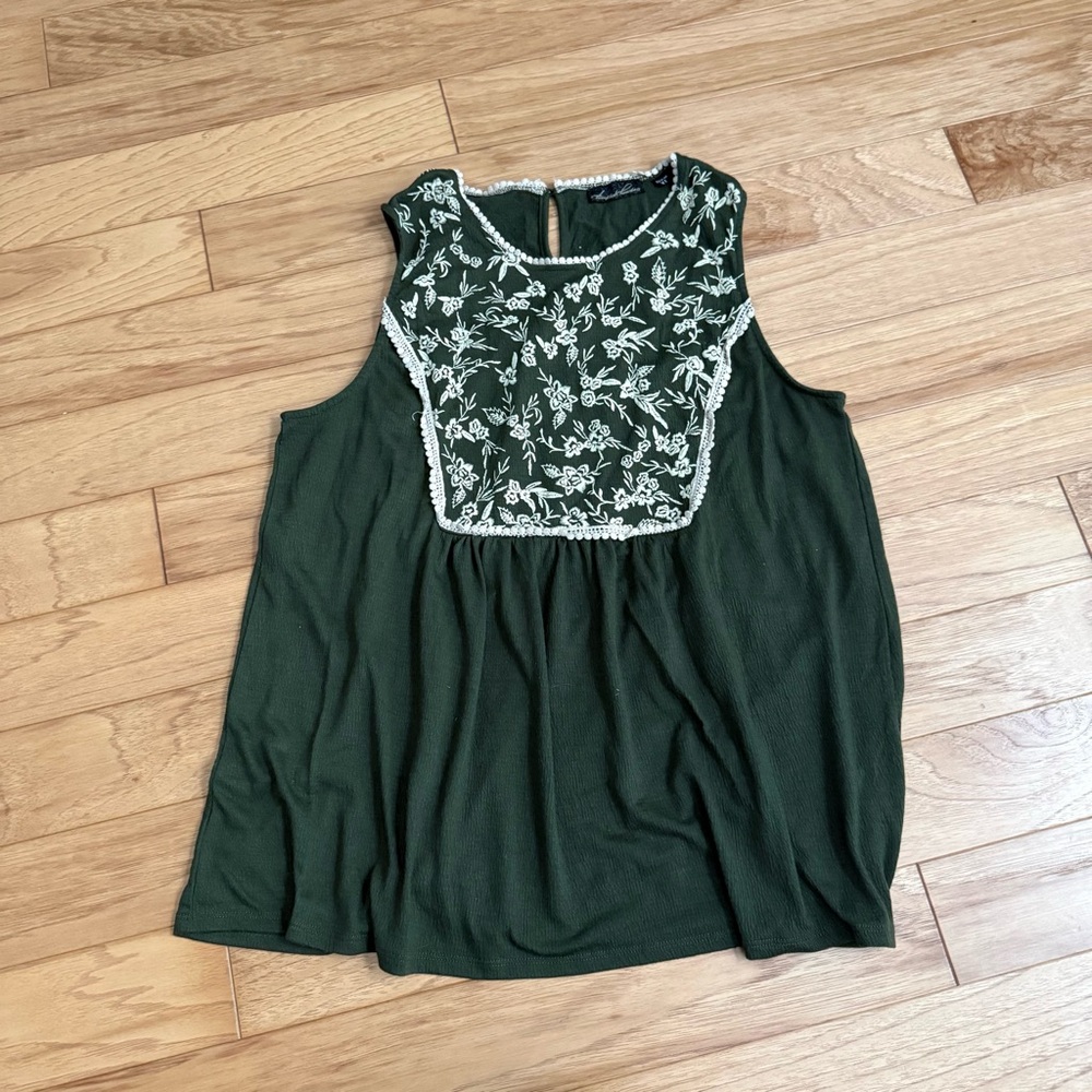 Tempted Hearts Dark Green Embroidered Blouse